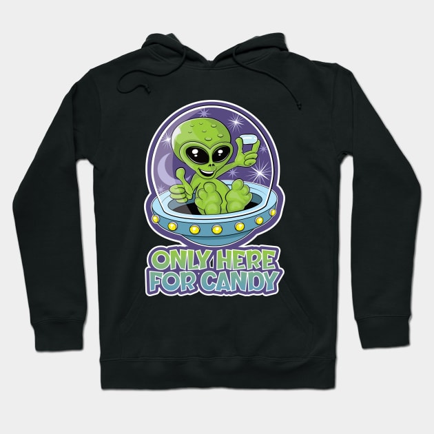 Cute alien holding candy in a flying saucer Hoodie by RobiMerch